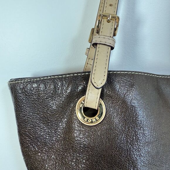 Michael Kors Metallic Bronze Brown Leather Tote Shoulder Handbag Purse - Picture 4 of 16